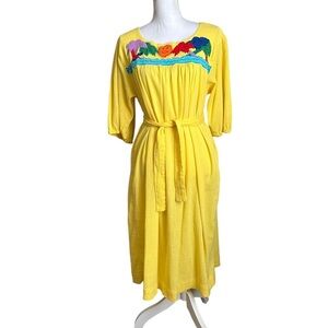 Mario Yellow Embroidered Belted Dress Size XL